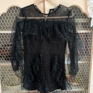 Jeuvre shorts romper black lace and sequins Small giving Midnights